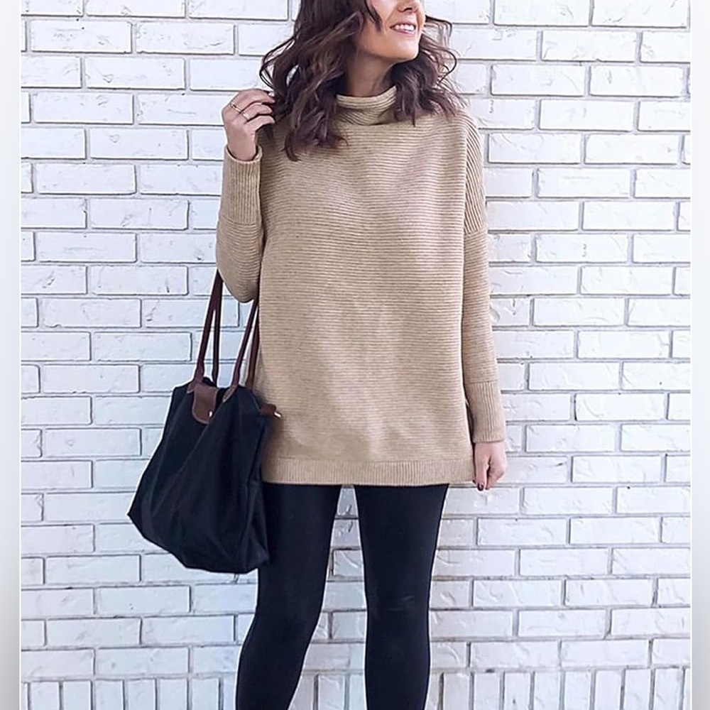NWT CHICWISH Beige Cozy Ribbed Long Sleeve Turtleneck Knit Pullover Sweater Sz M